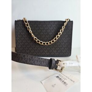Michael Kors Black Logo Mini Chain Shoulder Bag with Gold Hardware